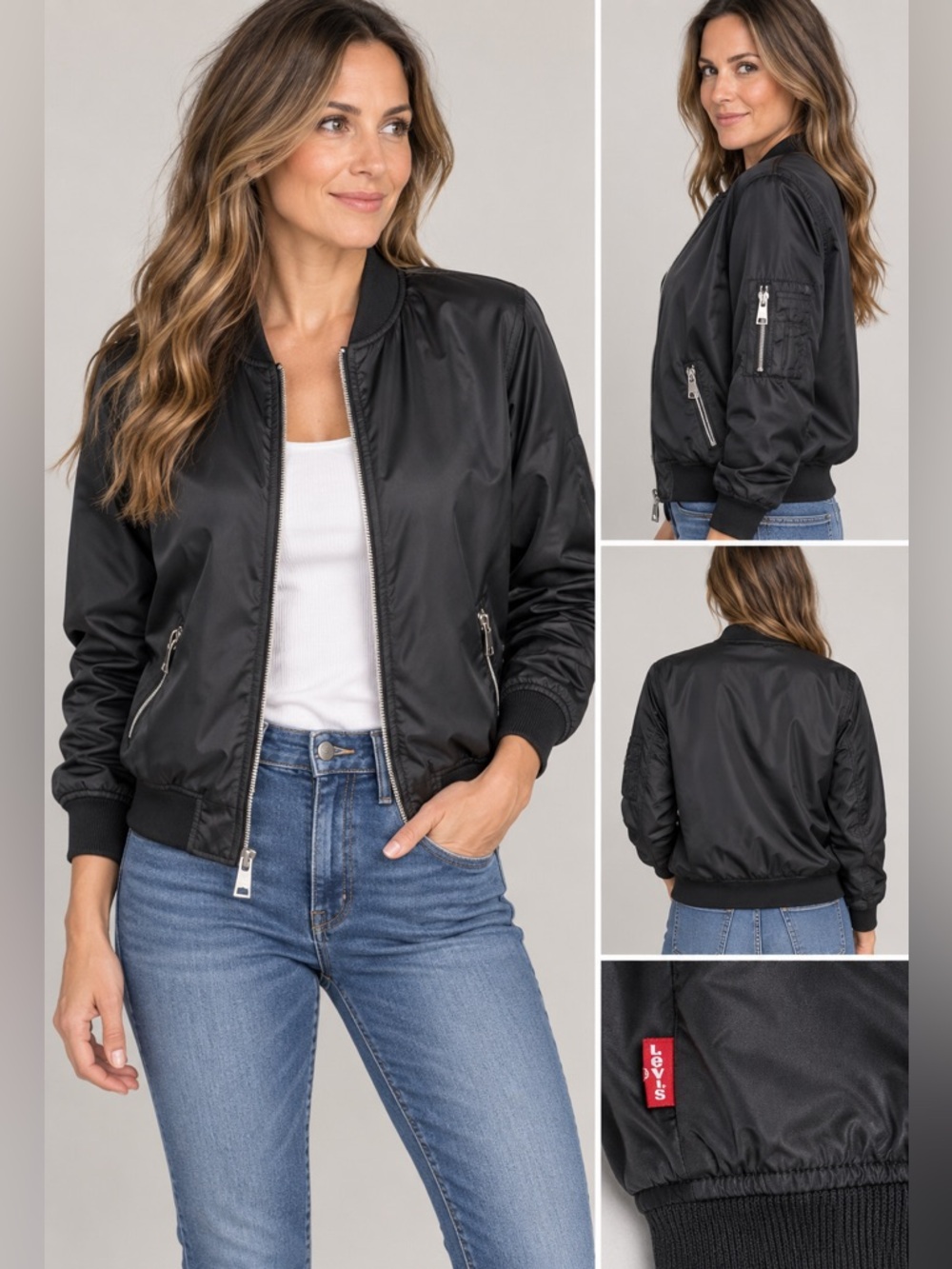 Levi’s Jacket Women’s Black Bomber Biker Elastic Ribbed Zip Melanie Newport 1X